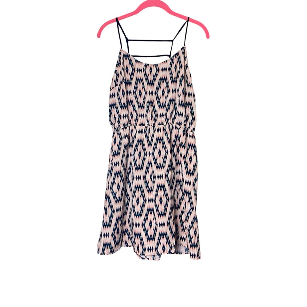 Y2K Vintage Charlotte Russe Pink Geo Strappy Back Mini Dress L NWT